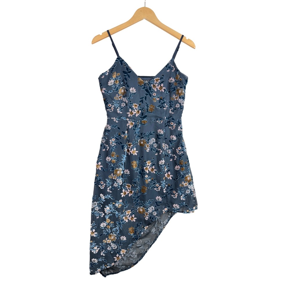 Lulus Asymmetrical Evenings with You Floral Velvet Cocktail Dress size Small‎